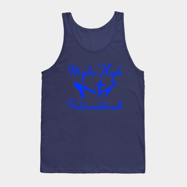 Myles High International Blue Script Tank Top by mylehighinternational